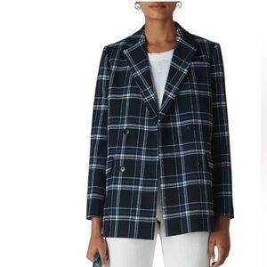 Whistles- NWT Black and Navy Multi Check Double Breasted Plaid Blazer Jacket